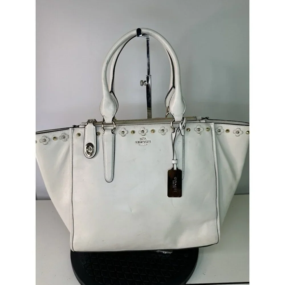 COACH 37400 Crosby Carryall Satchel Flower Rivet Leather White/ivory - Picture 8 of 12